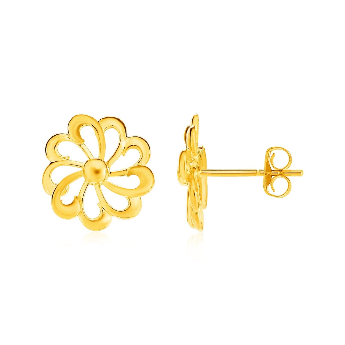 14k Yellow Gold Post Earrings with Flowers-0