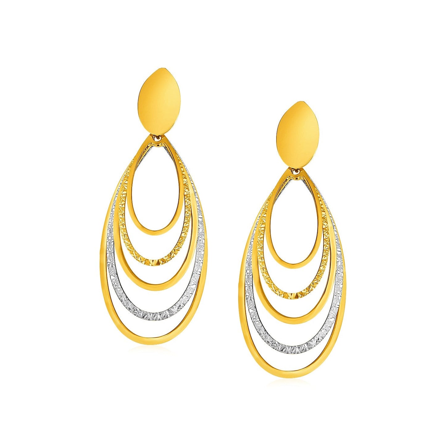 14k Two Tone Gold Two Toned Post Earrings with Graduated Ovals-0