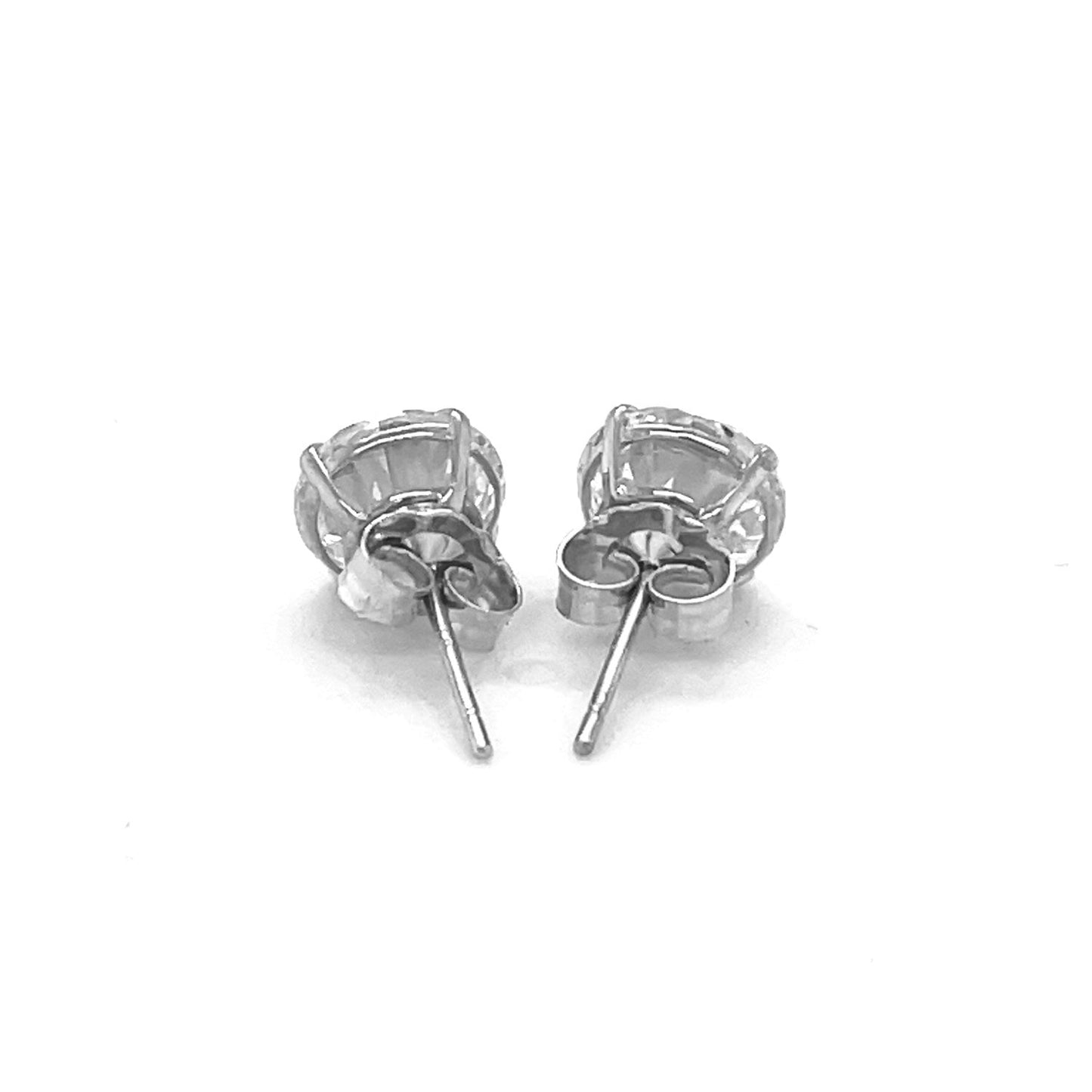 14k White Gold Stud Earrings with White Hue Faceted Cubic Zirconia-2