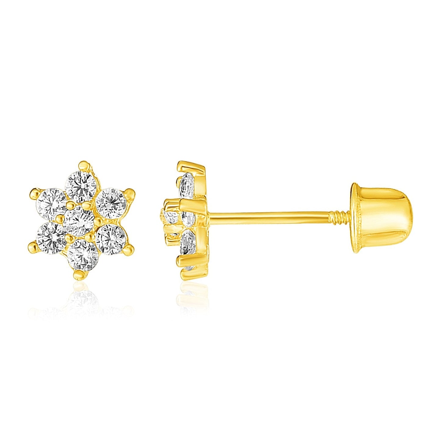 14k Yellow Gold Flower Childrens Earrings-0