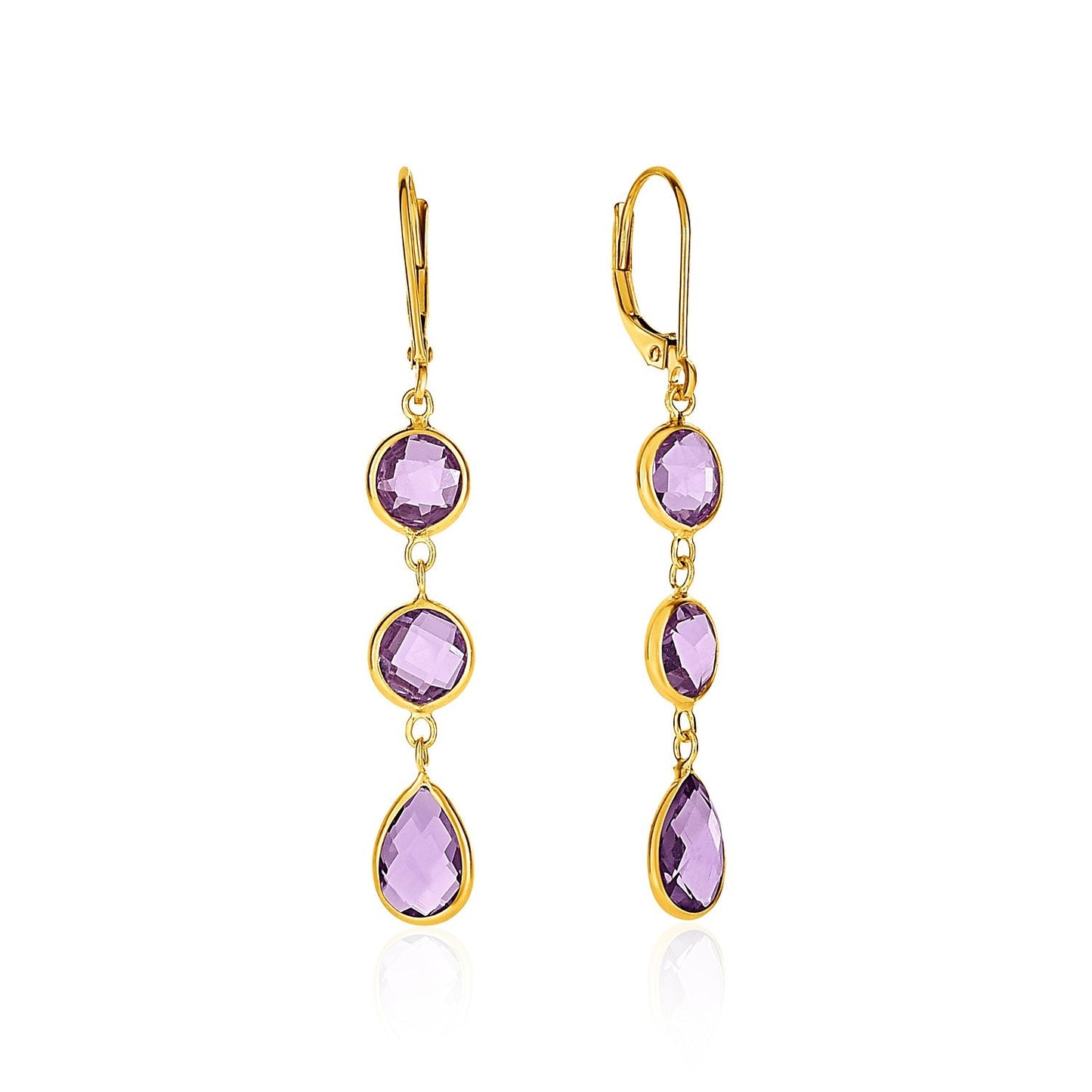 Drop Earrings with Round and Pear-Shaped Amethysts in 14k Yellow Gold-0