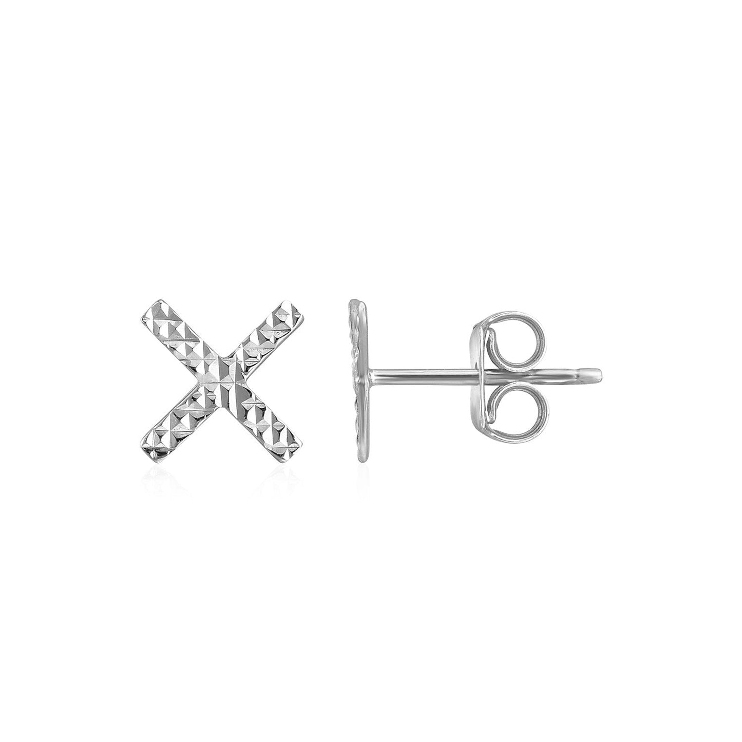 14k White Gold Textured X Post Earrings-0