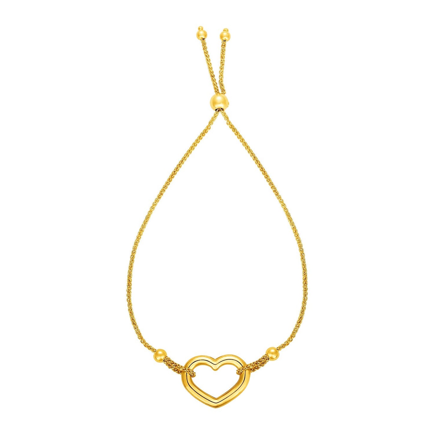 Adjustable Bracelet with Shiny Open Heart in 14k Yellow Gold-0