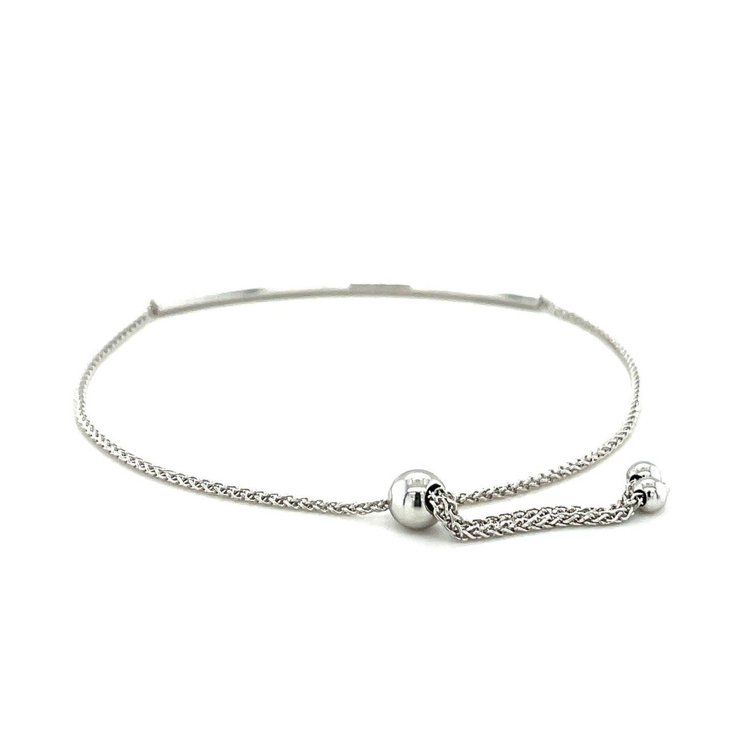 14k White Gold Smooth Curved Bar Lariat Design Bracelet-2