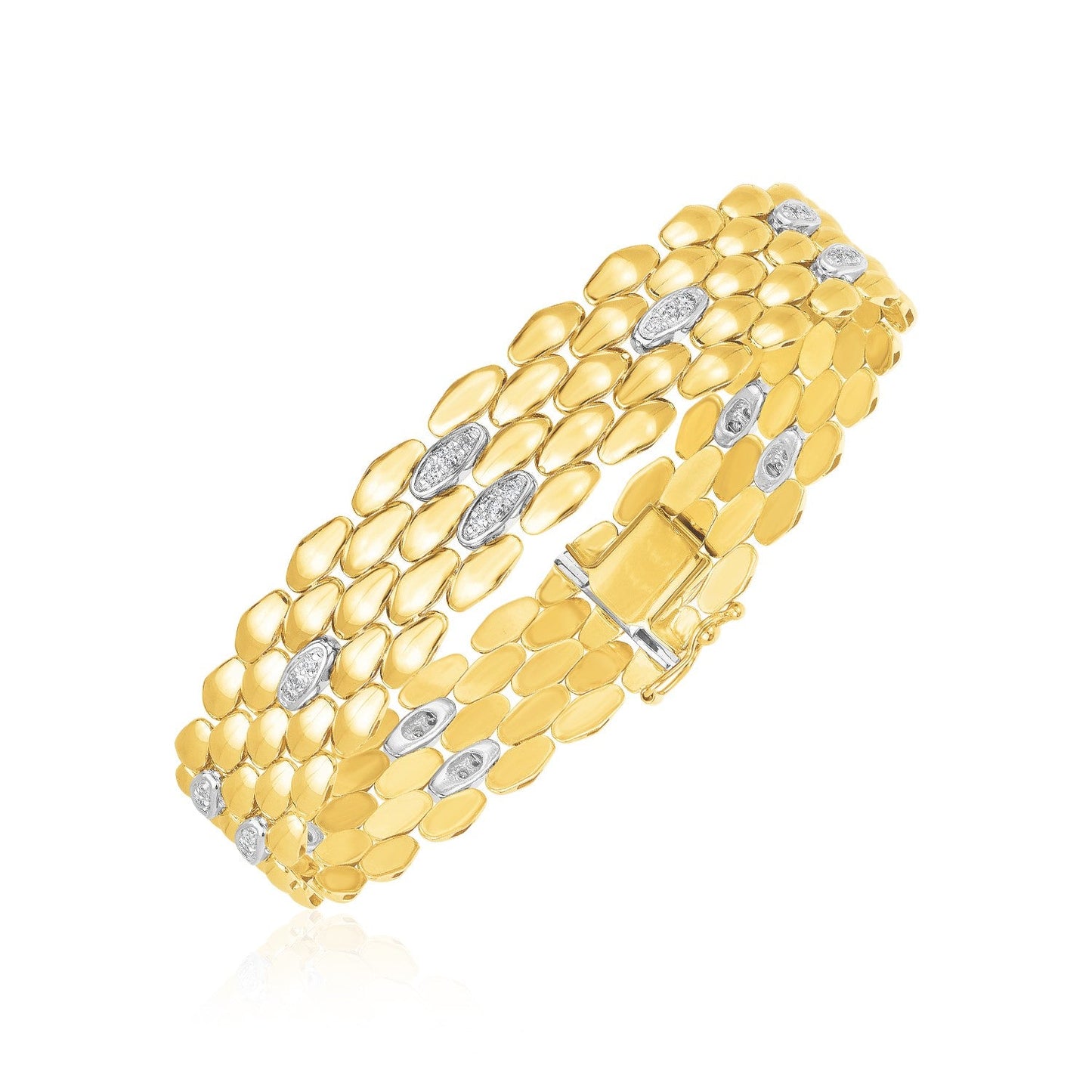 14k Two Tone Gold High Polish Diamond Panther Bracelet (12mm)-0