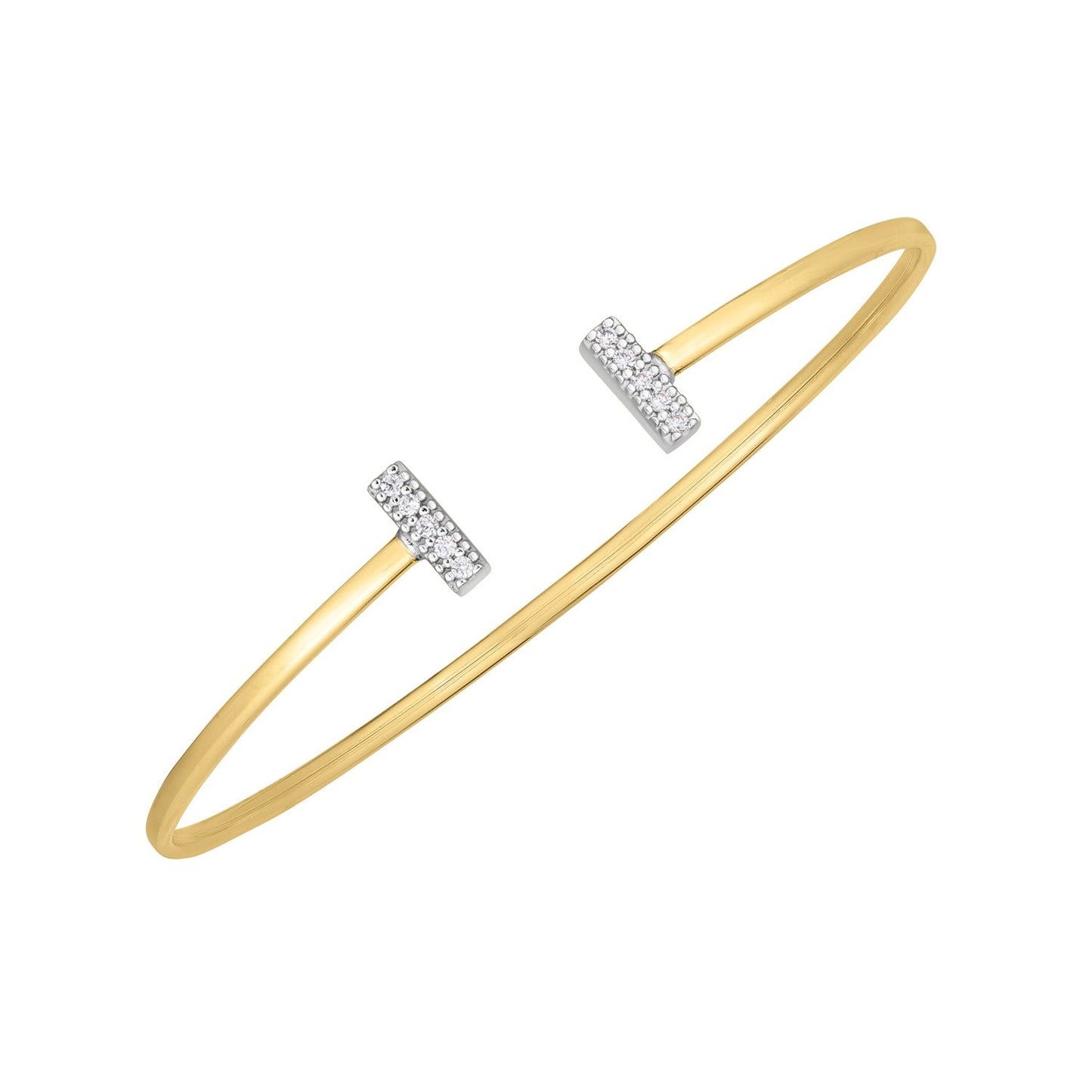 14k Two Tone Gold Diamond Tee Bar Bangle-1