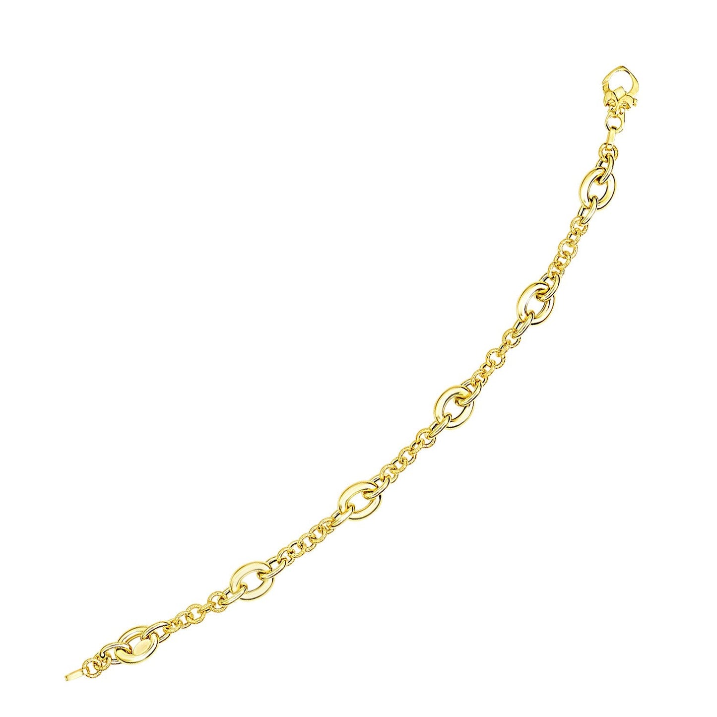 14k Yellow Gold Oval and Round Link Textured Chain Bracelet-0