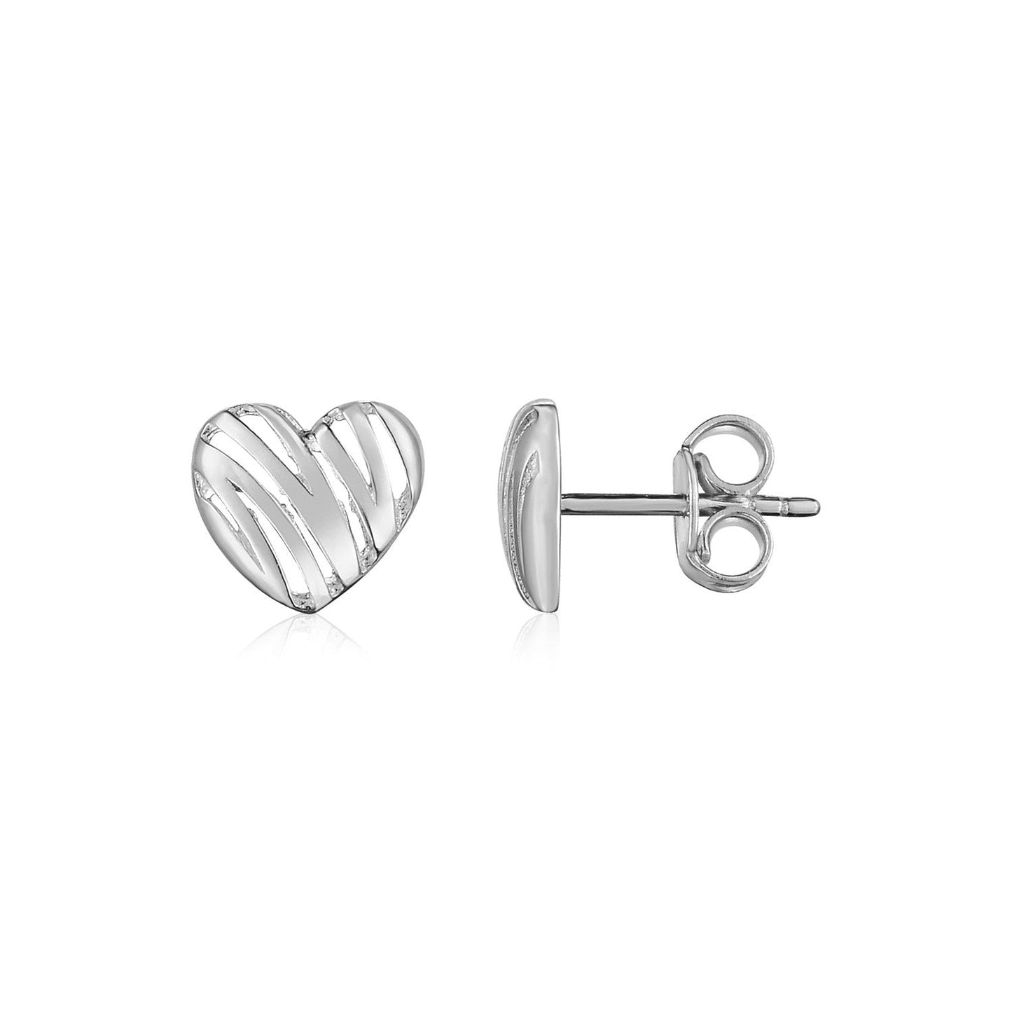 14K White Gold High Polish Scribble Heart Stud Earrings-0