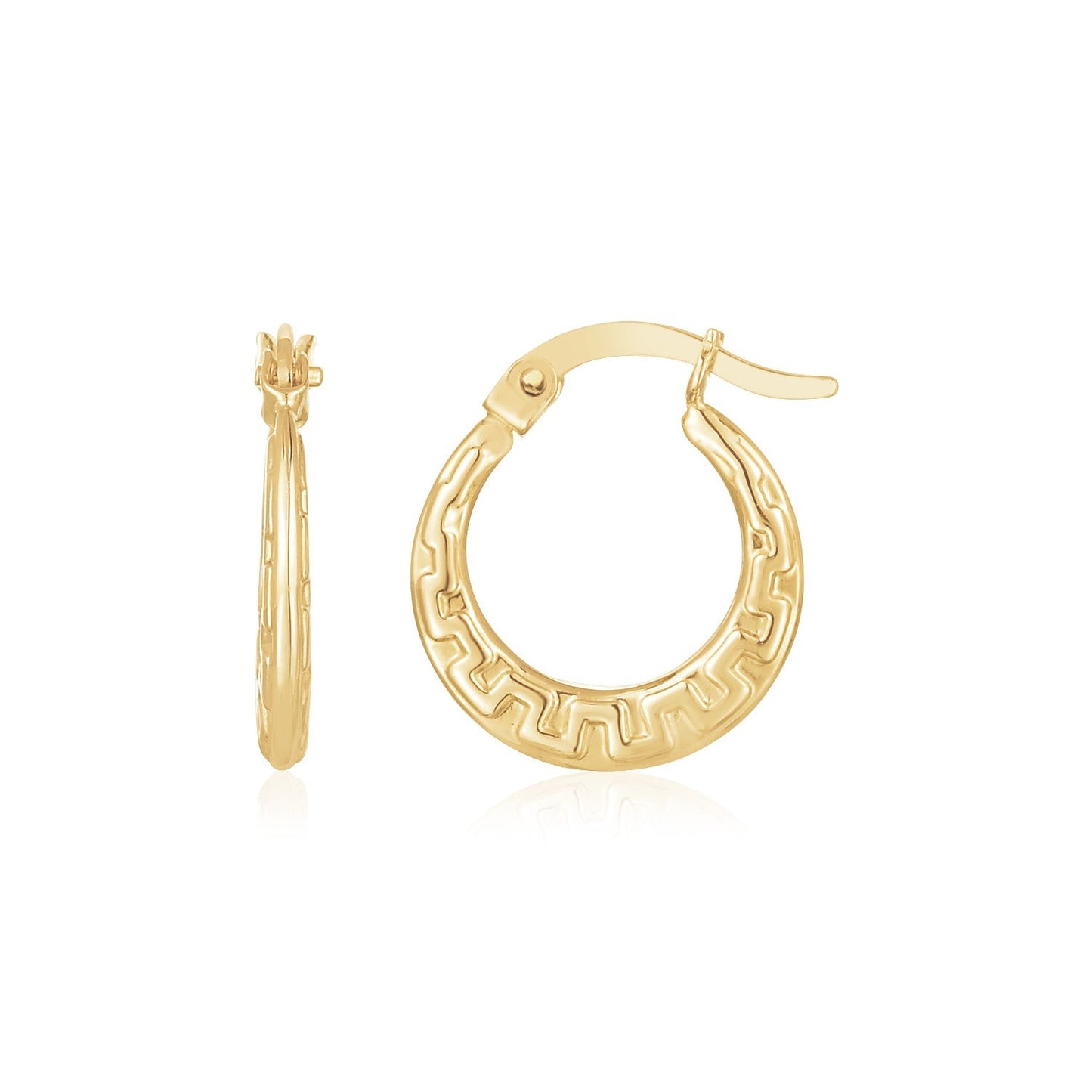 14k Yellow Gold Greek Key Hoop Earrings-0
