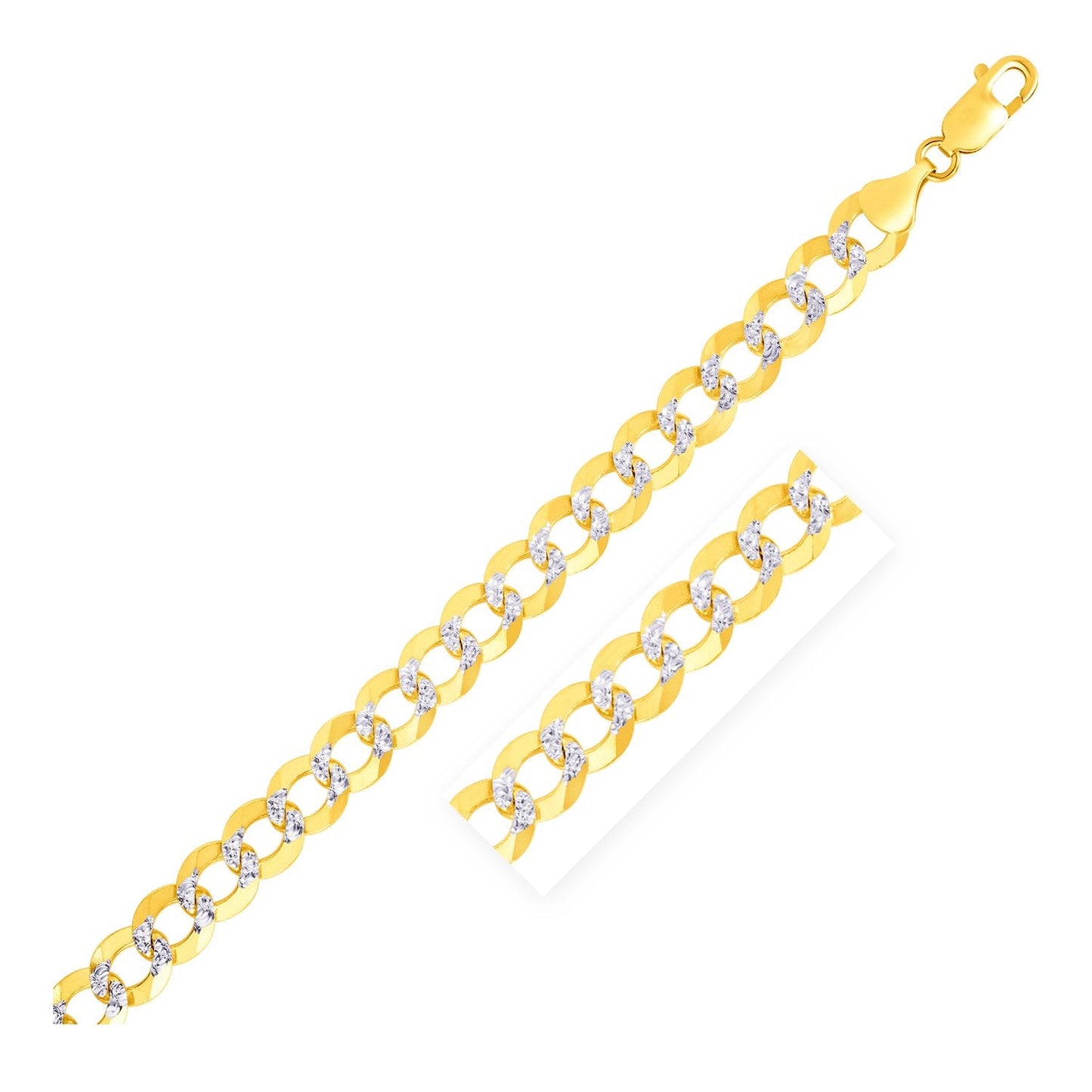 8.2mm 14k Two Tone Gold Pave Curb Bracelet-0