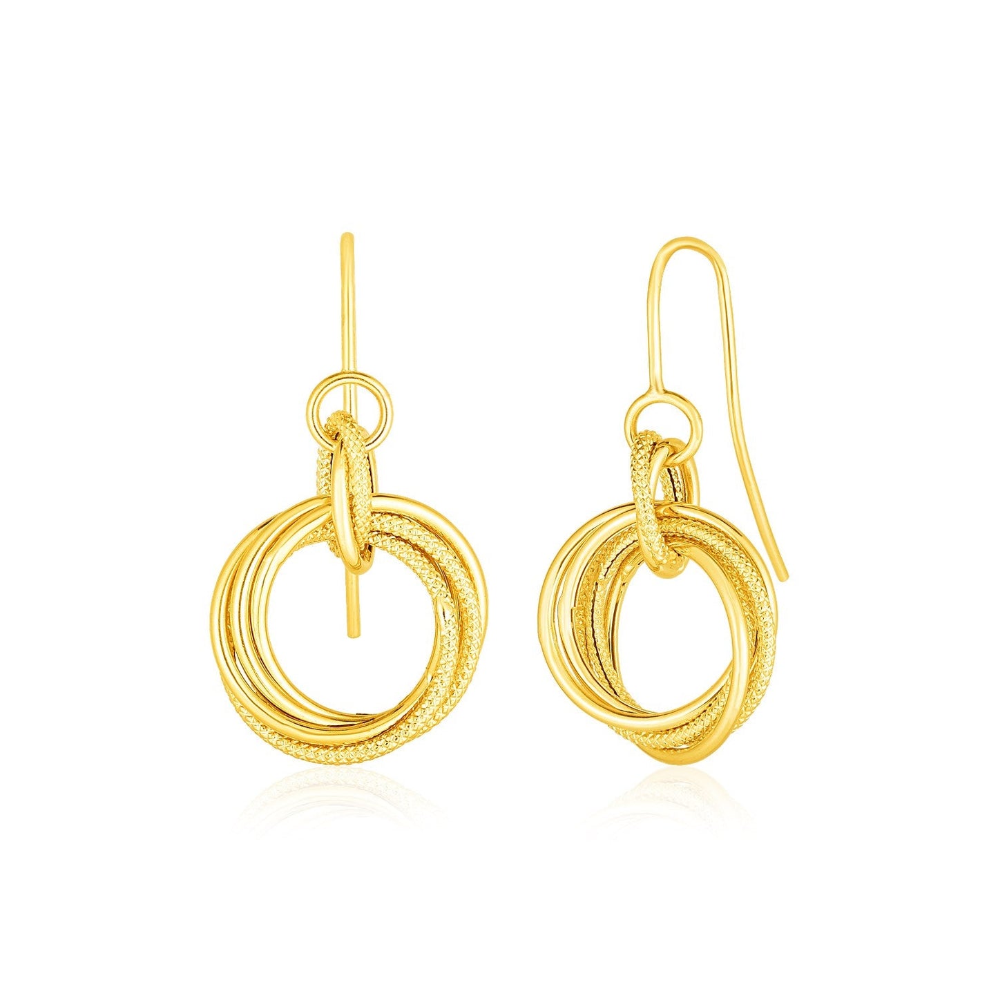 14k Yellow Gold Earrings with Interlocking Circle Dangles-0