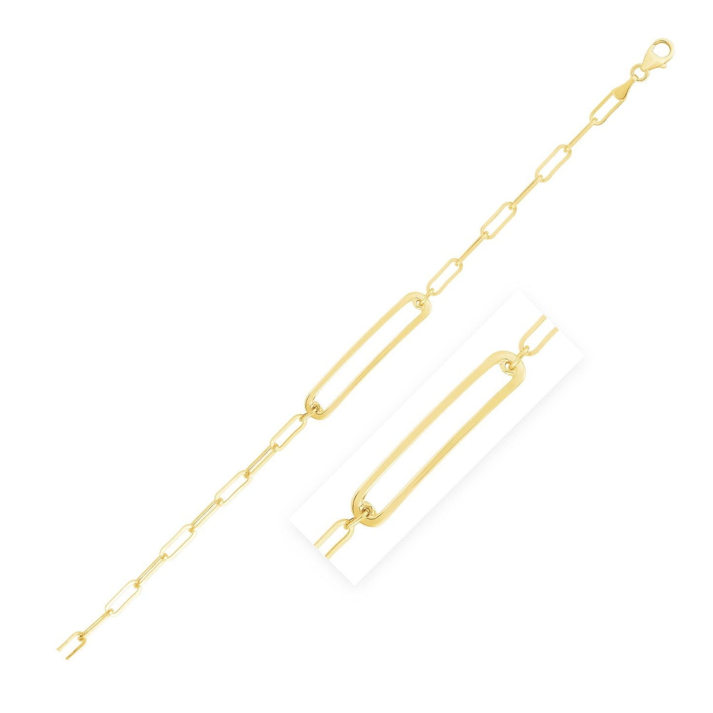 14k Yellow Gold High Polish Open Curved Paperclip Bracelet-0