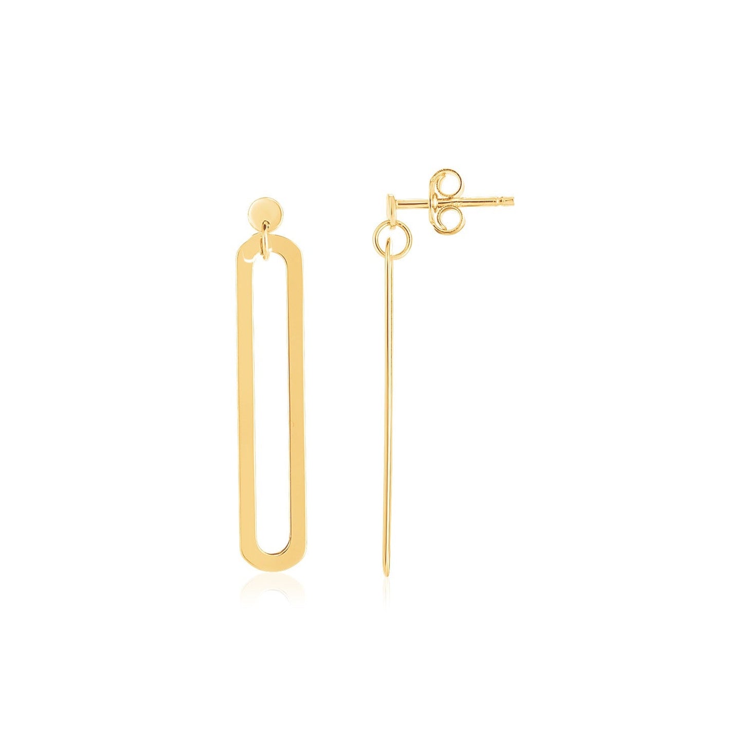 14K Yellow Gold High Polish Single Paperclip Link Drop Earrings-0