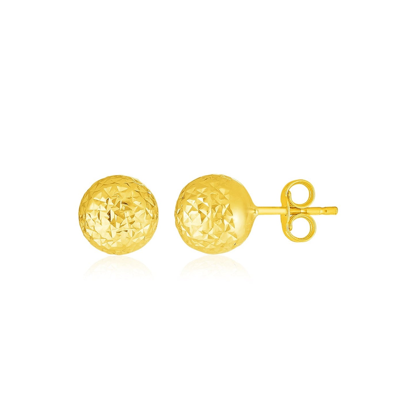 14k Yellow Gold Ball Earrings with Crystal Cut Texture-0