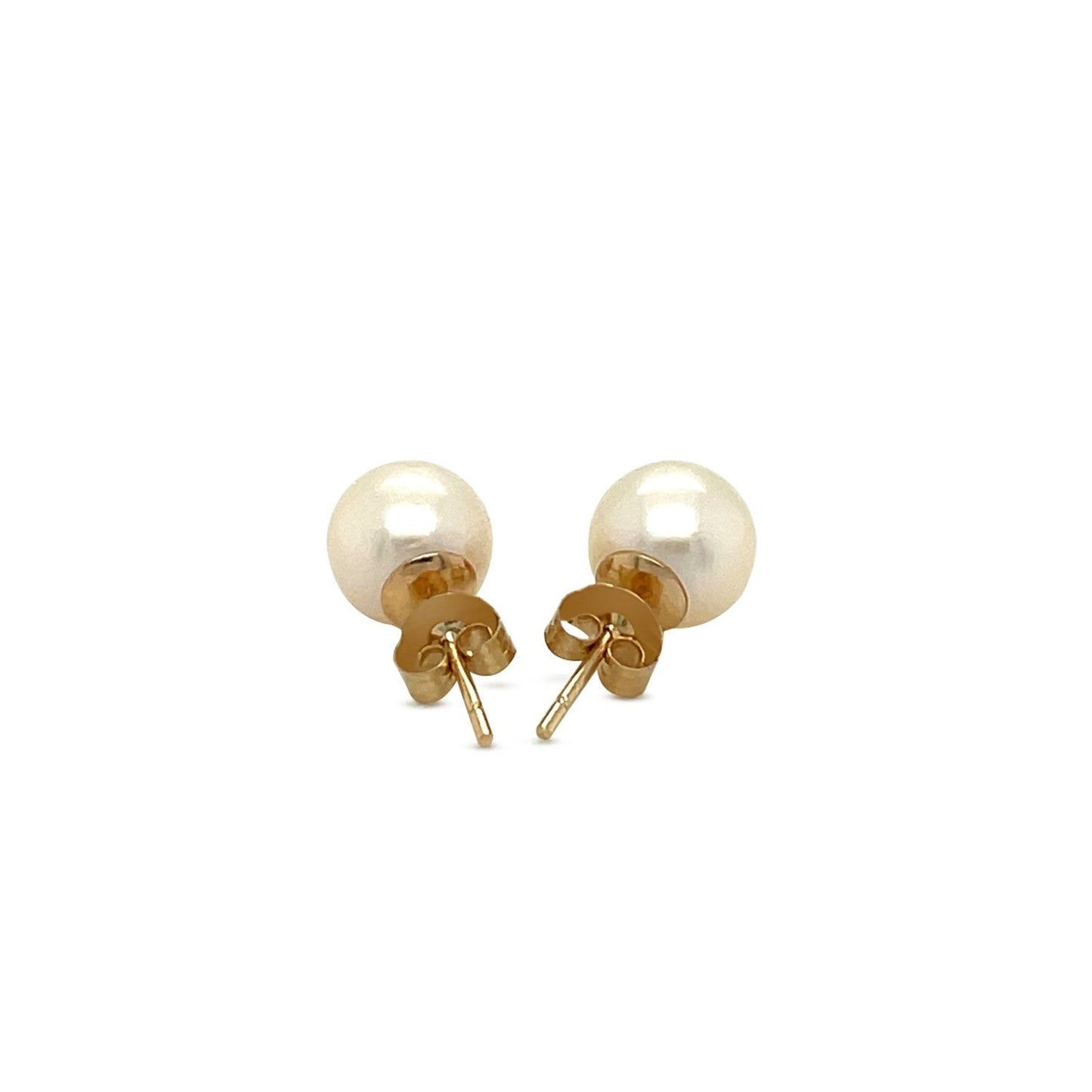14k Yellow Gold Freshwater Cultured White Pearl Stud Earrings (7.0 mm)-2