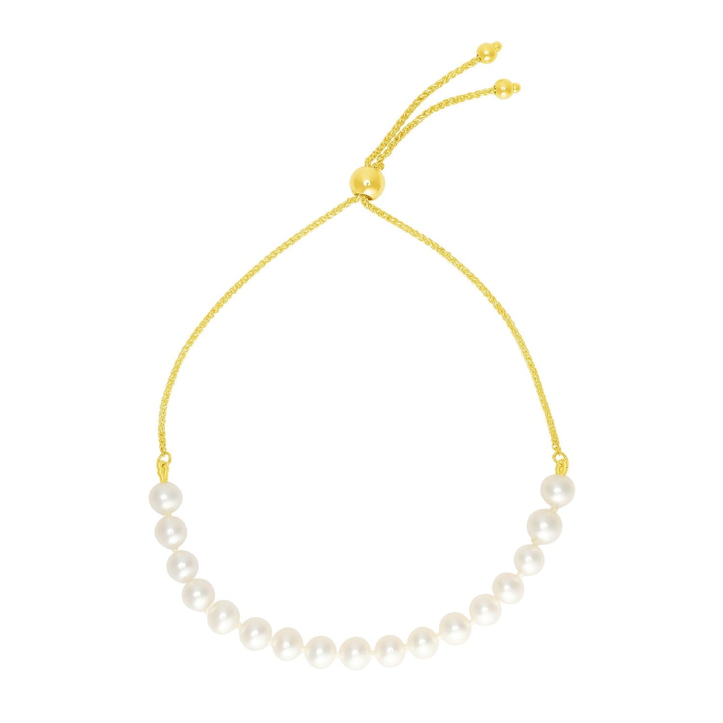 14k Yellow Gold Adjustable Friendship Bracelet with Pearls-0