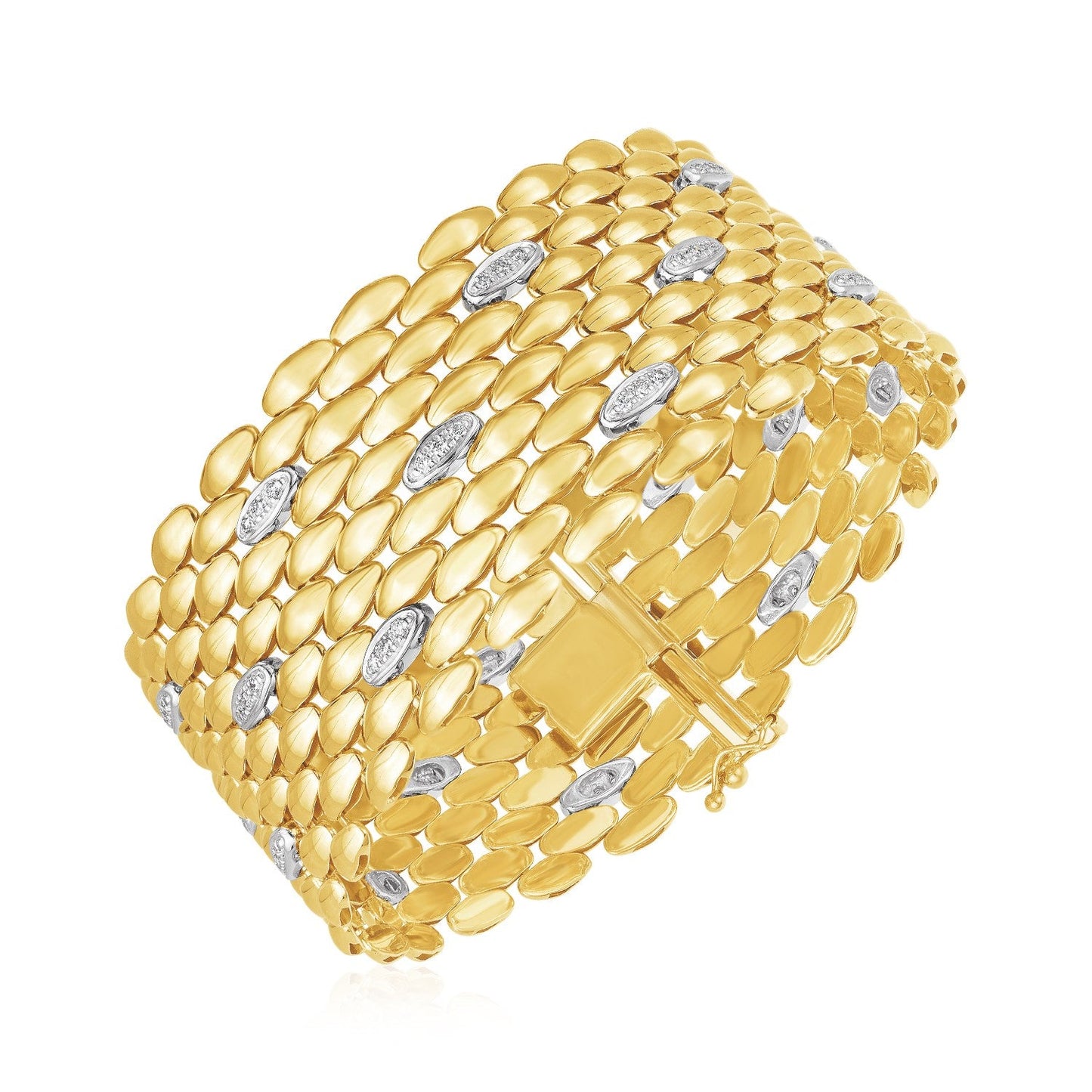 14k Two Tone Gold High Polish Diamond Panther Statement Bracelet-0