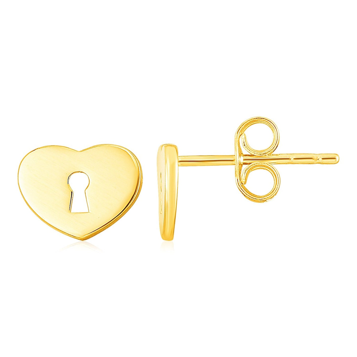 14k Yellow Gold Heart Padlock Stud Earrings-0