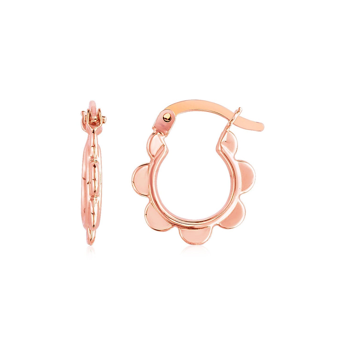14k Rose Gold Scalloped Hoop Earrings-0