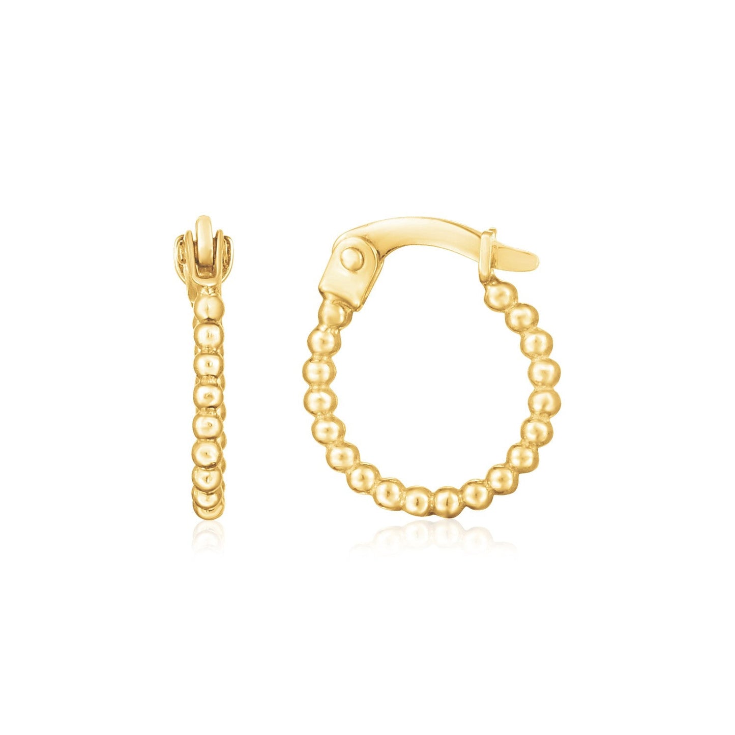 14K Yellow Gold Bead Hinged Hoop Earrings-0