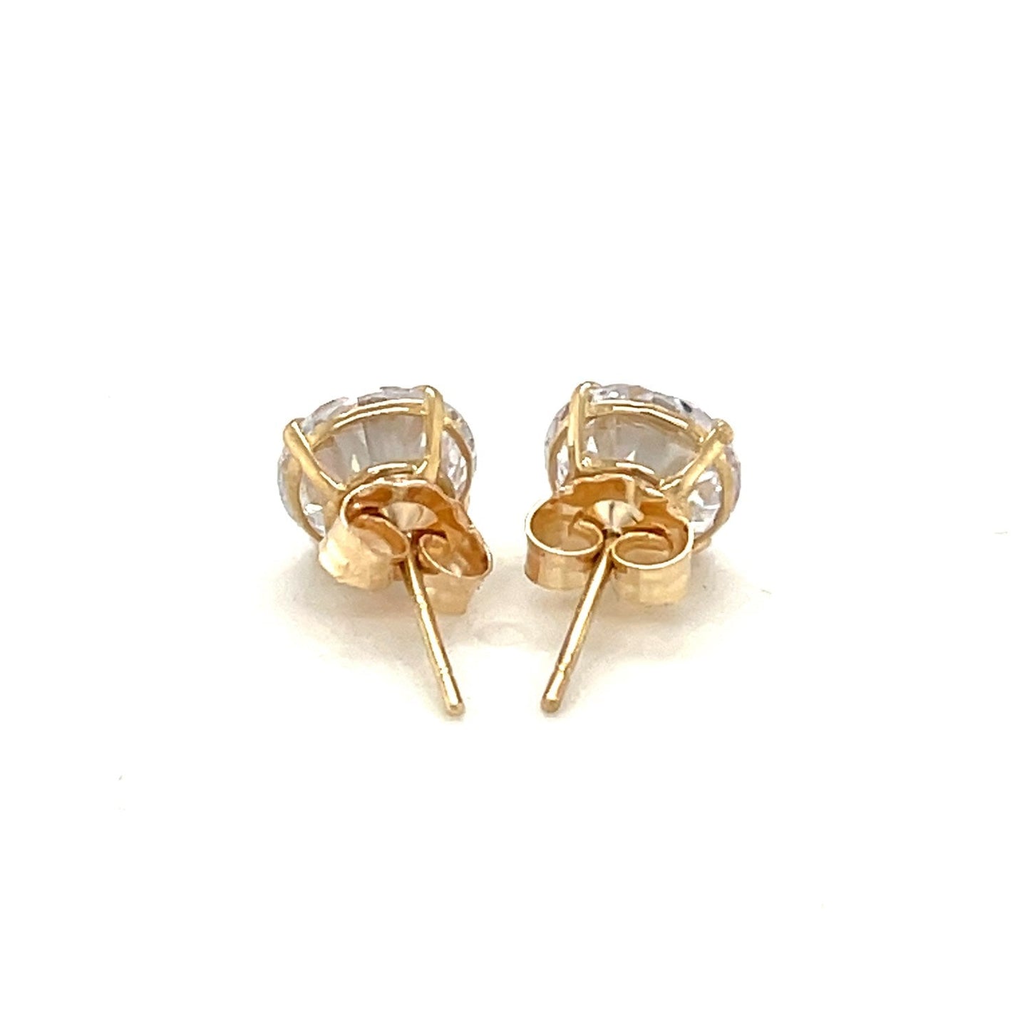14k Yellow Gold Stud Earrings with White Hue Faceted Cubic Zirconia-2