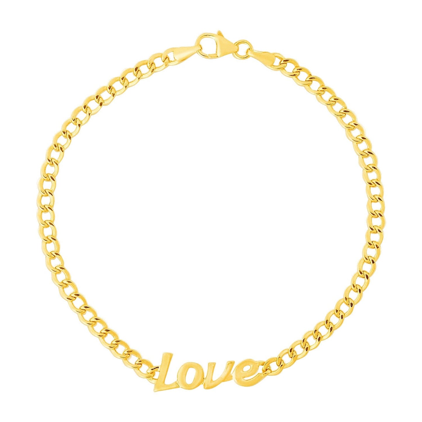 14k Yellow Gold 7 inch Curb Chain Love Bracelet-1