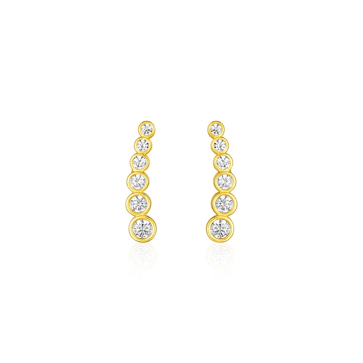 14k Yellow Gold Graduated Circles Climber Post Earrings with Cubic Zirconias-0