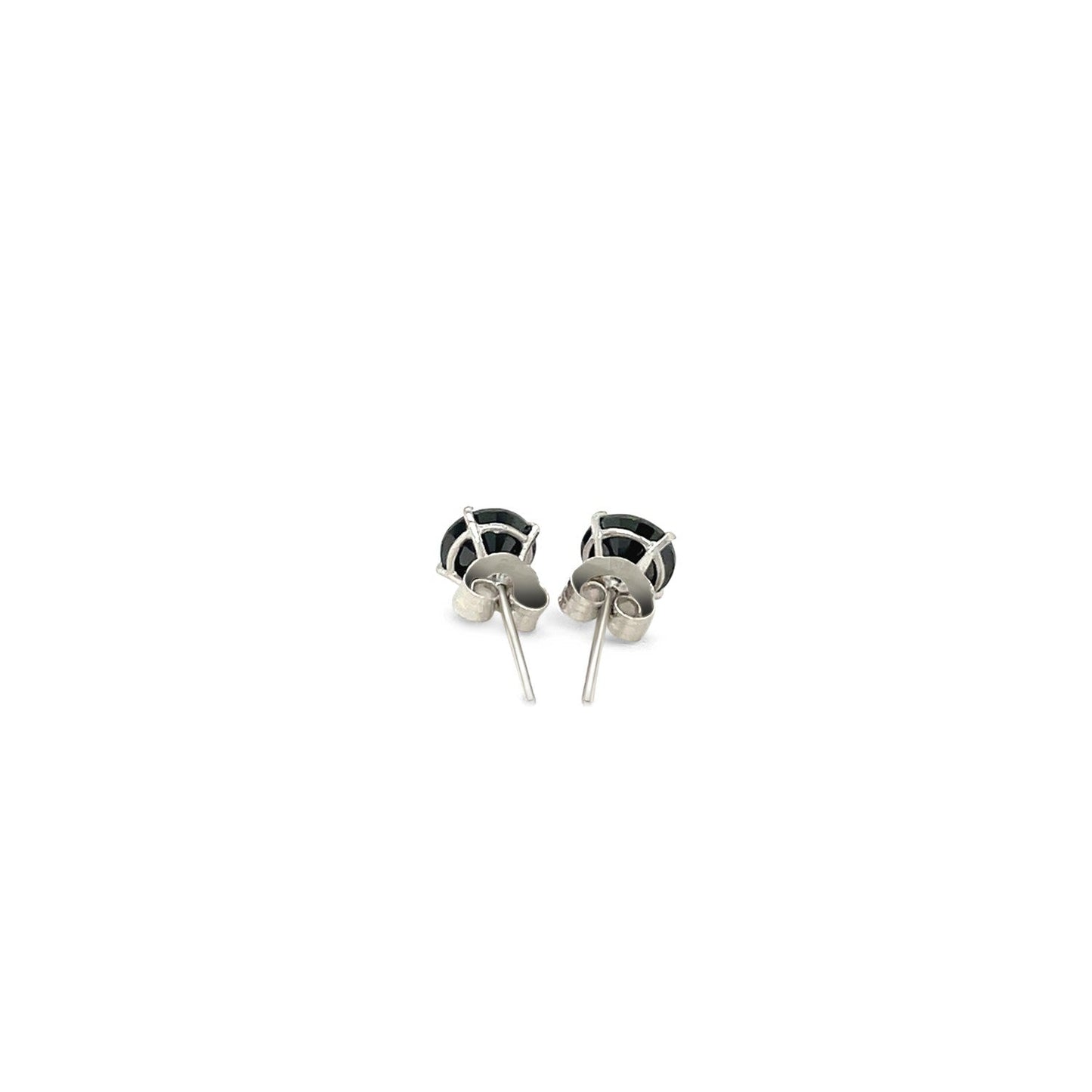 14k White Gold Stud Earrings with Black 5mm Faceted Cubic Zirconia-2