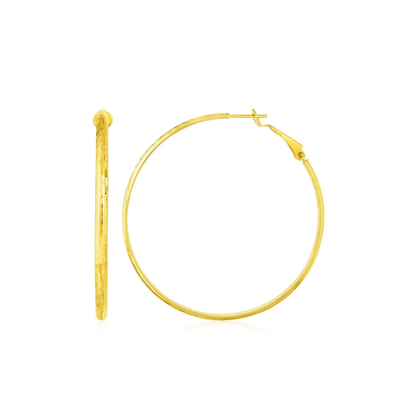 14k Yellow Gold Large Textured Round Hoop Earrings-0