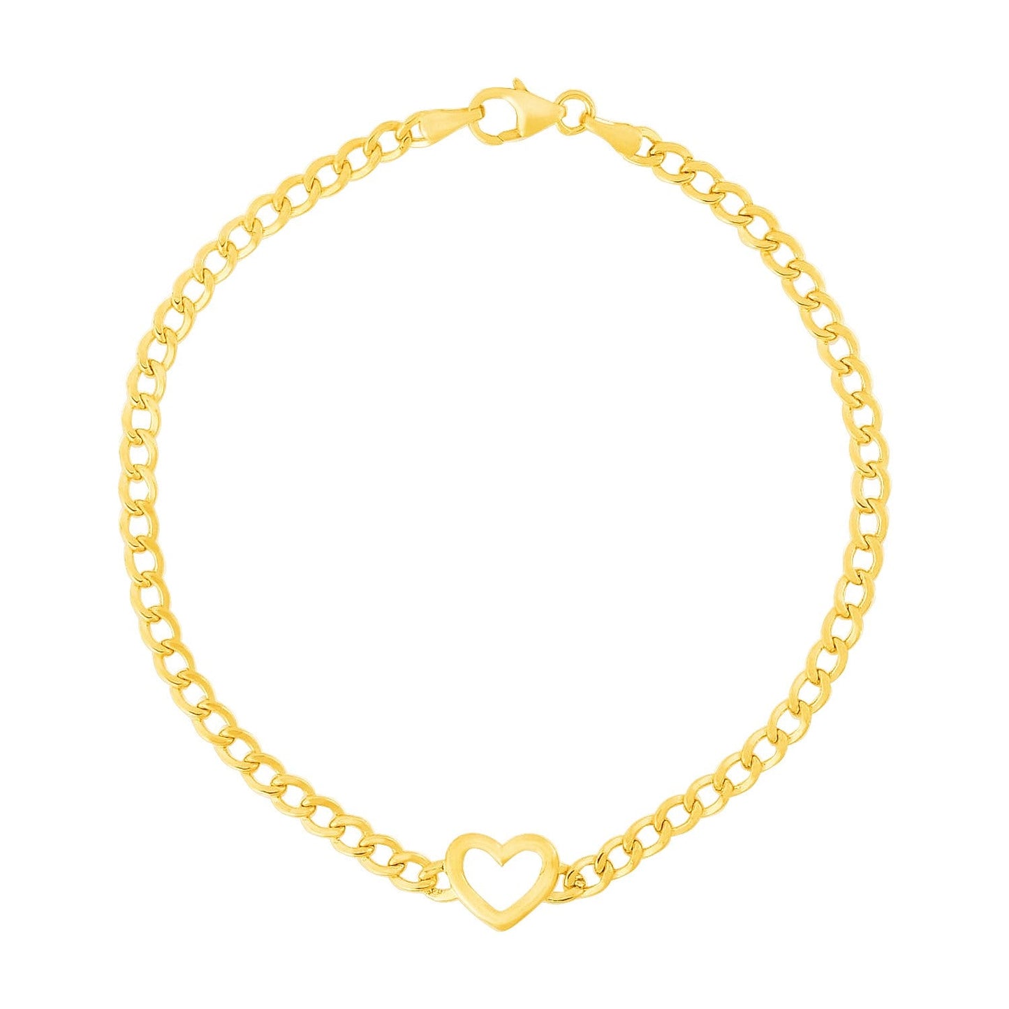 14k Yellow Gold 7 inch Curb Chain Bracelet with Heart-1