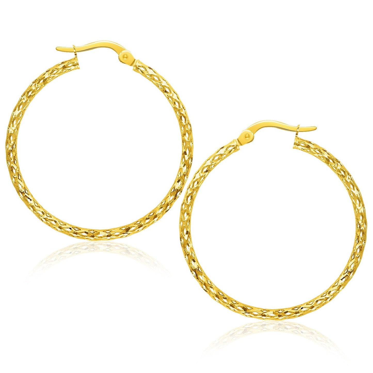 14k Yellow Gold Textured Large Hoop Earrings-0