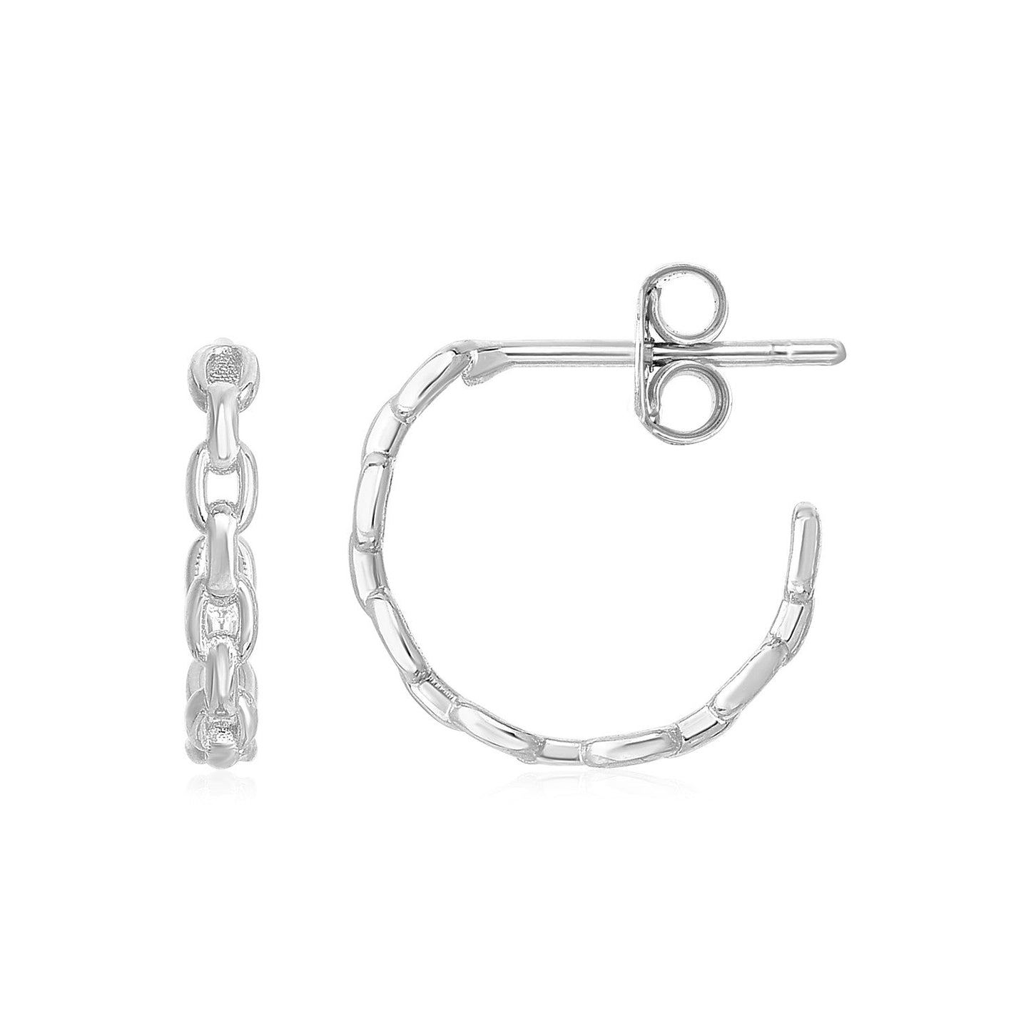 14k White Gold Delicate Chain Hoop Earrings-0