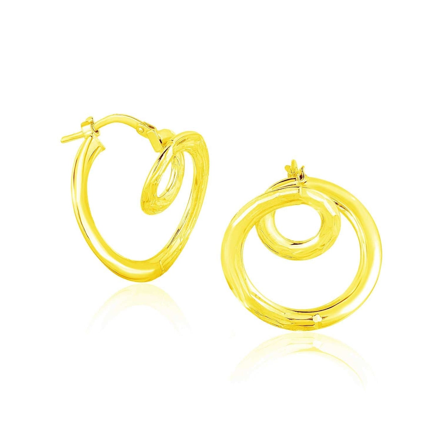 14k Yellow Gold Textured Coil Style Hoop Earrings-0