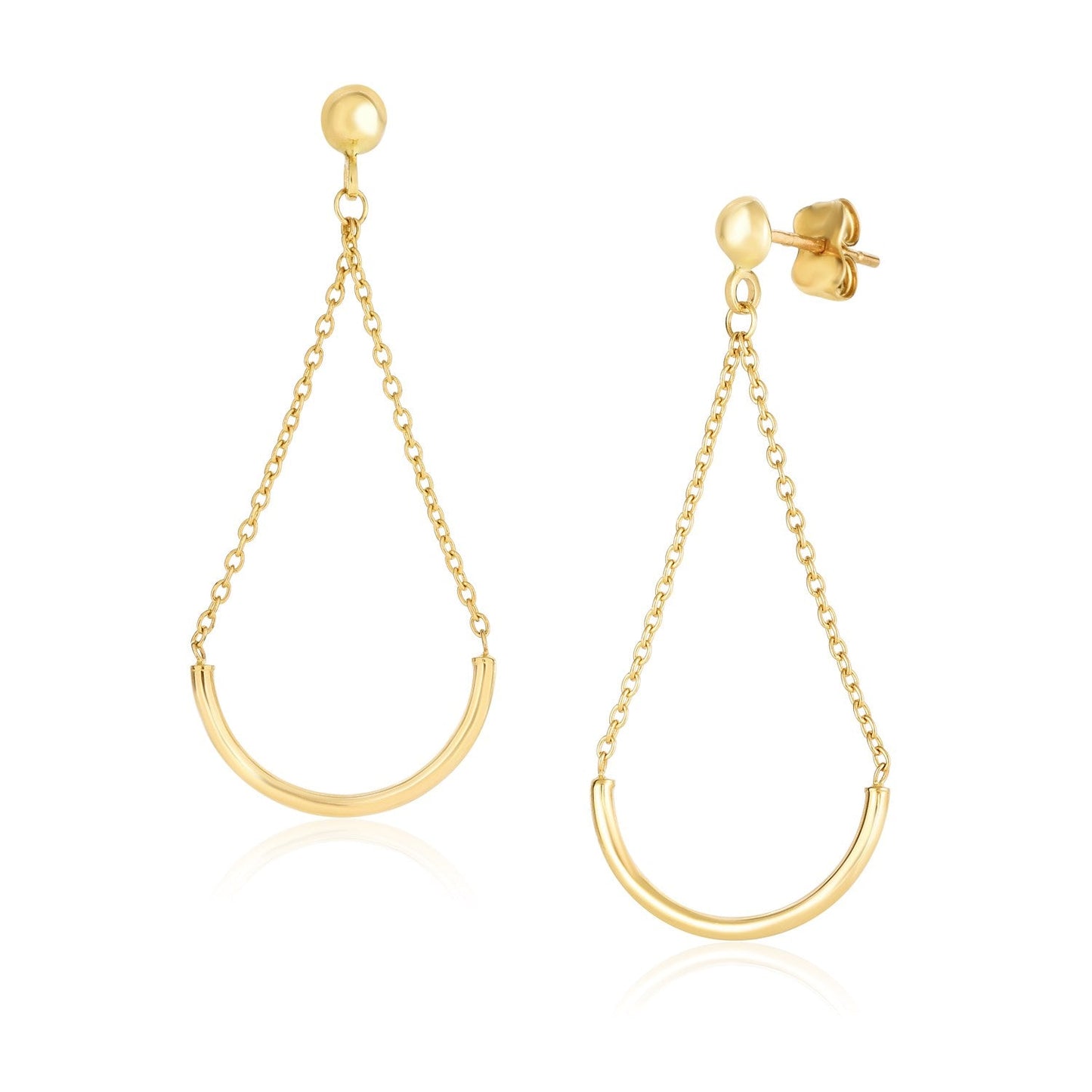 14k Yellow Gold Curved Chain Drop Earrings-0