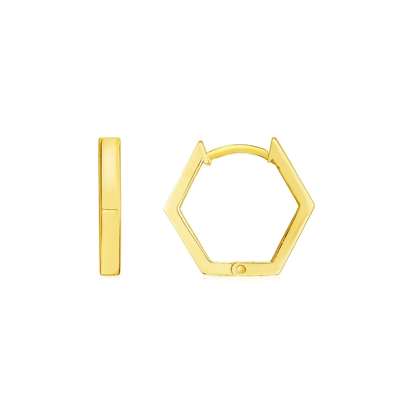 14k Yellow Gold Hexagon Huggie Hoops Earrings-0