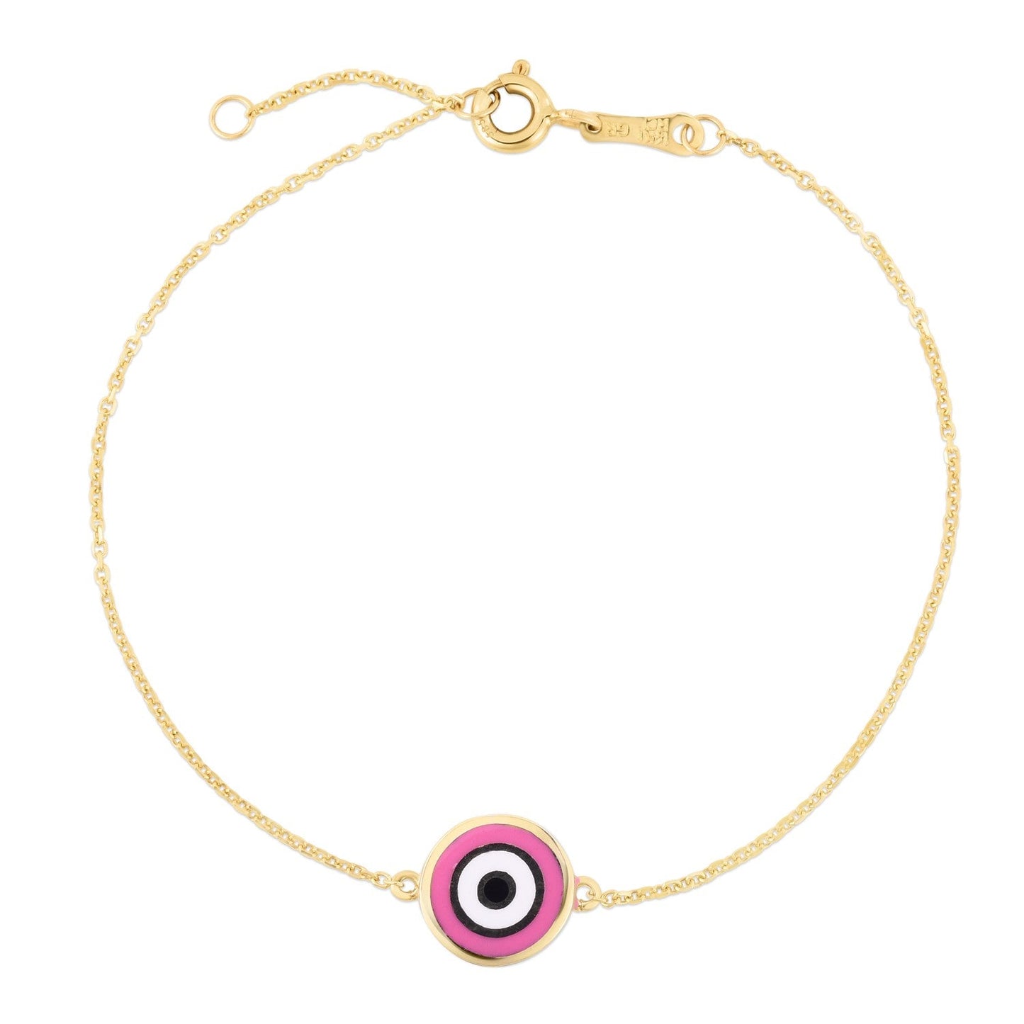 14k Yellow Gold Pink Evil Eye Bracelet-1