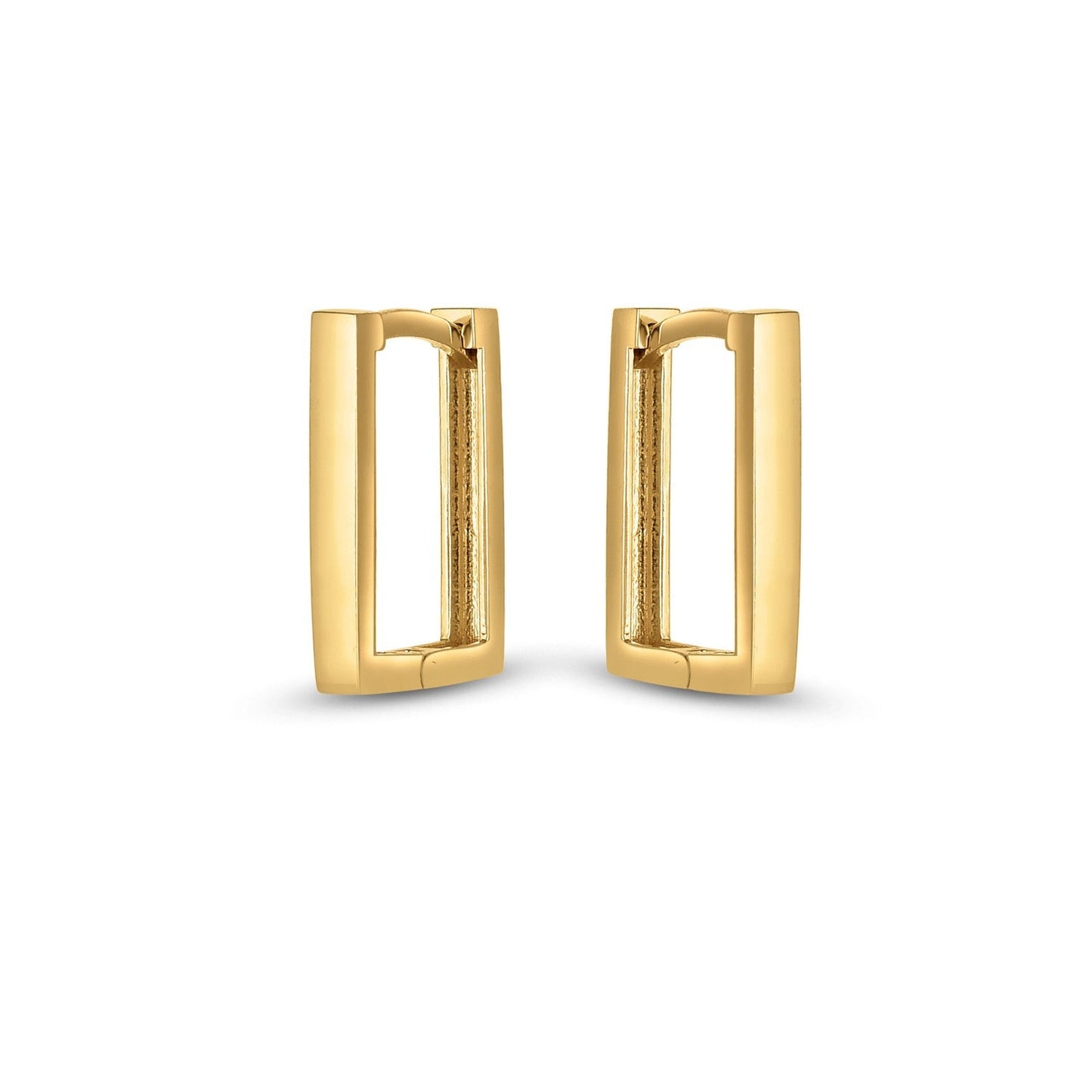 14k Yellow Gold Rectangle Huggie Hoops-1