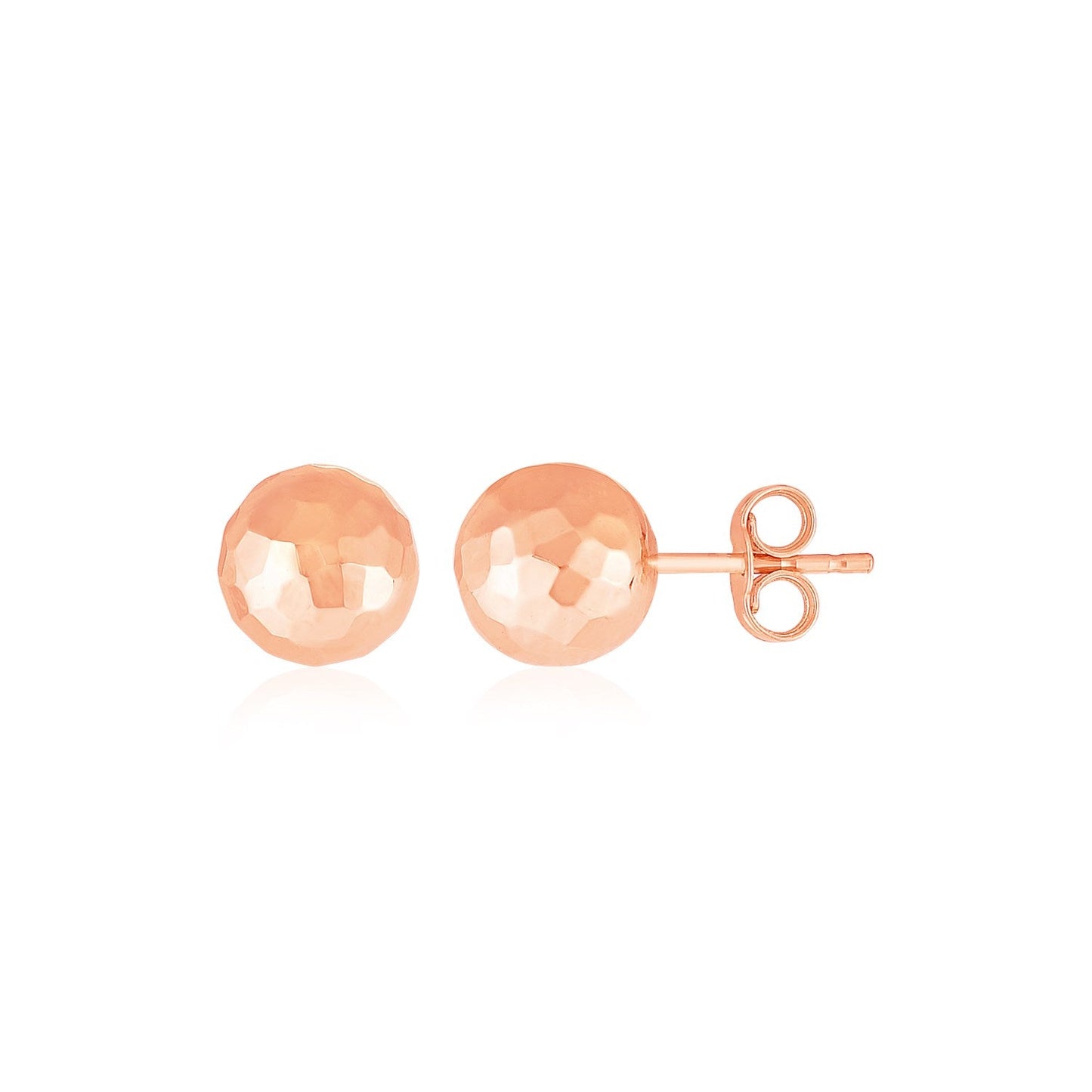 14k Rose Gold Ball Earrings with Faceted Texture-0