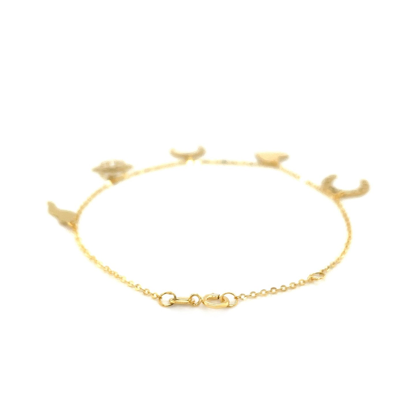14k Yellow Gold 7 inch Bracelet with Polished Charms-2