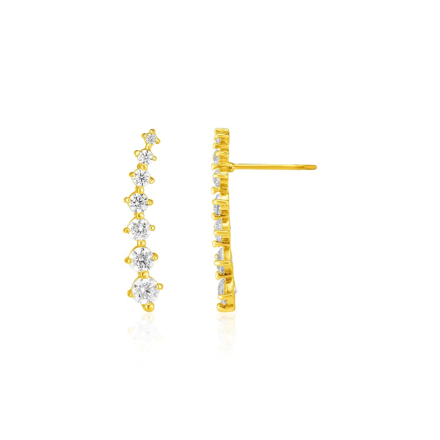 14k Yellow Gold Climber Post Earrings with Cubic Zirconias-0