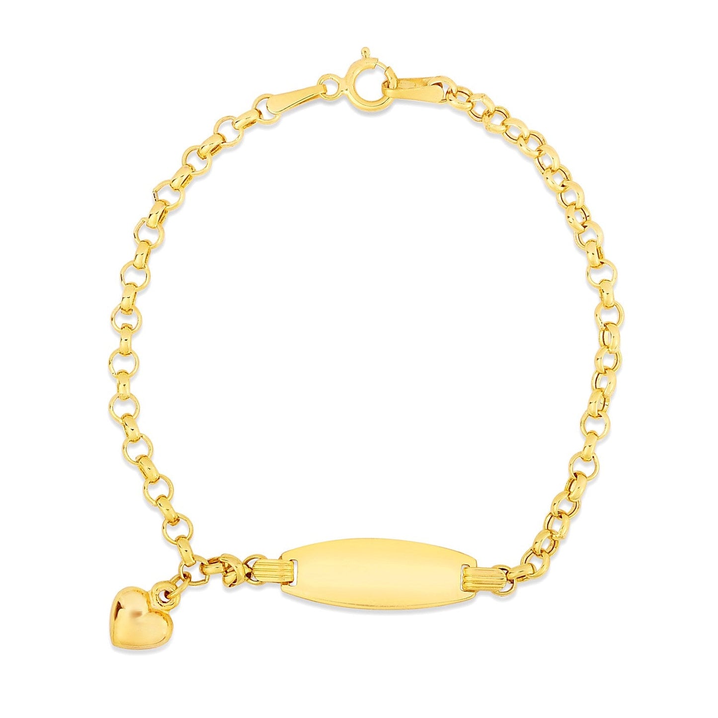 14k Yellow Gold Heart Accented Children's Cable Chain ID Bracelet-1