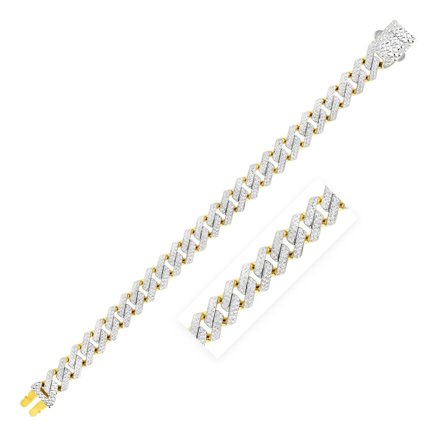 14k Yellow Gold White Pave High Polish Modern Lite Edge Bracelet (11.5mm)-0