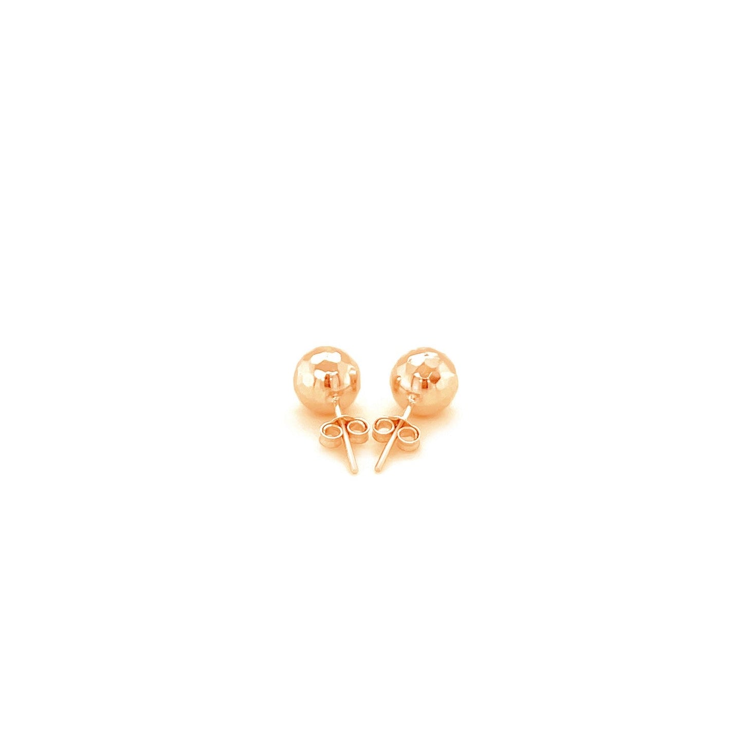 14k Rose Gold Ball Earrings with Faceted Texture-2