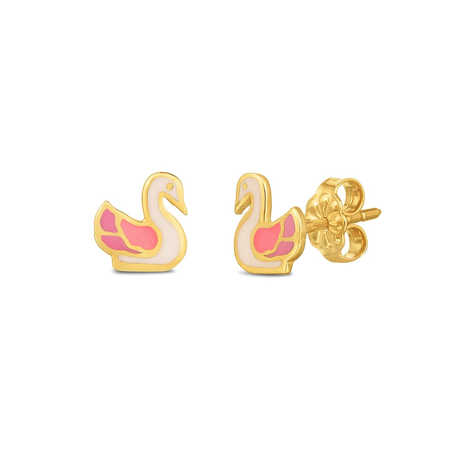 14k Yellow Gold Swan Studs-0