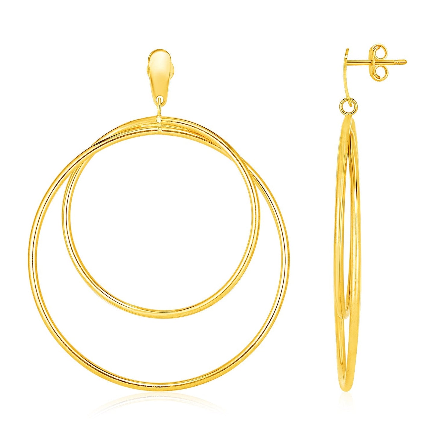 14k Yellow Gold Post Earrings with Open Polished Circle Dangles-0