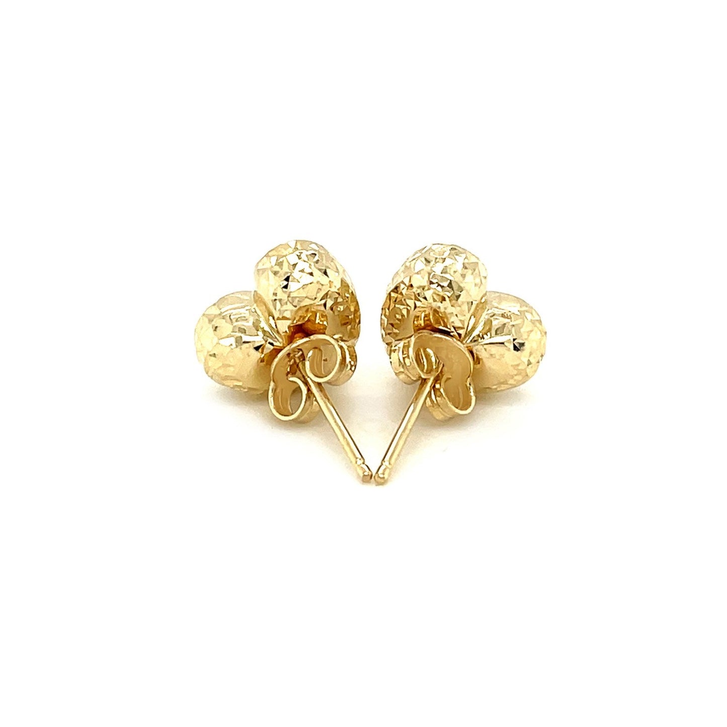 14k Yellow Gold Puffed Heart Earrings with Diamond Cuts-2