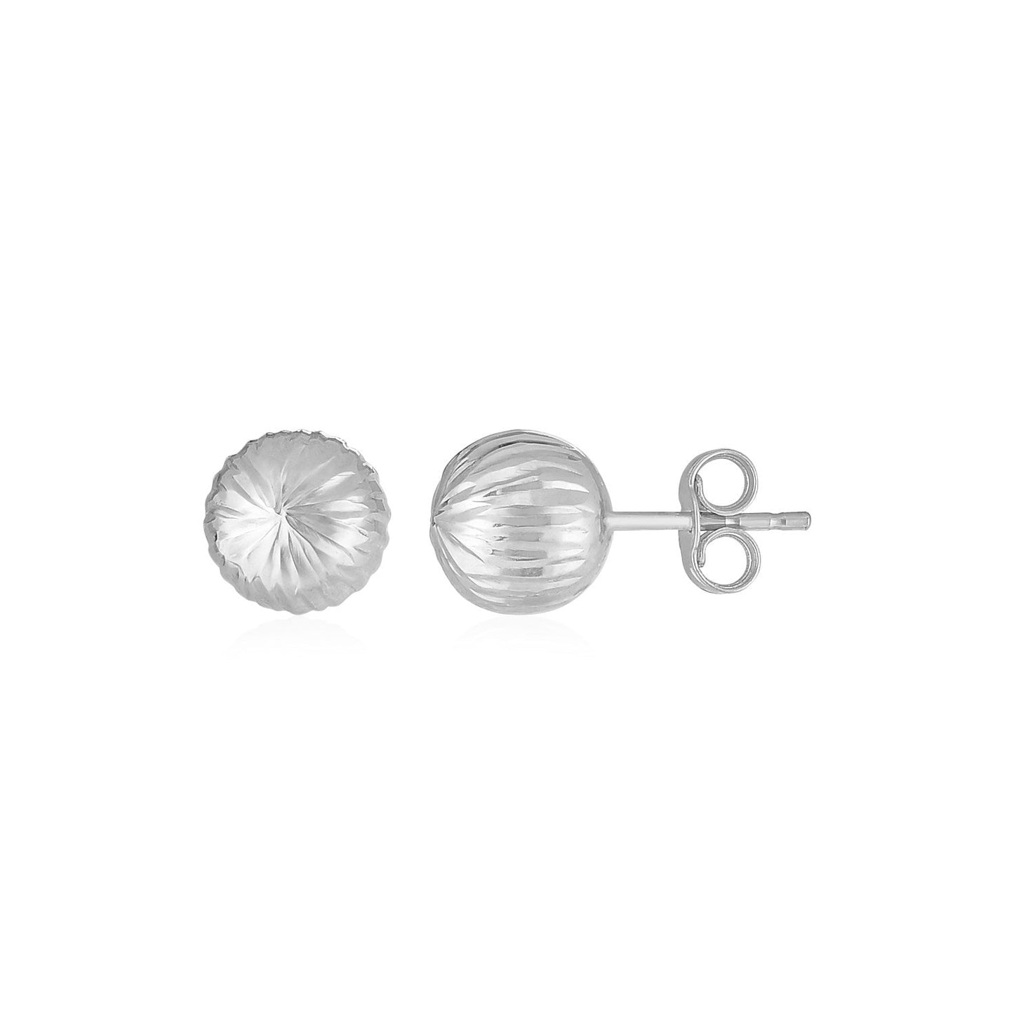 14K White Gold Ball Earrings with Linear Texture-0
