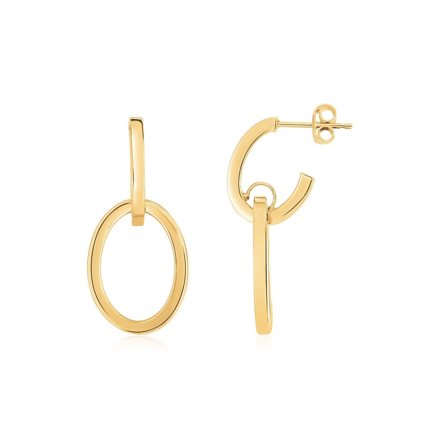 14K Yellow Gold Interlocking Drop Hoop Earrings-0