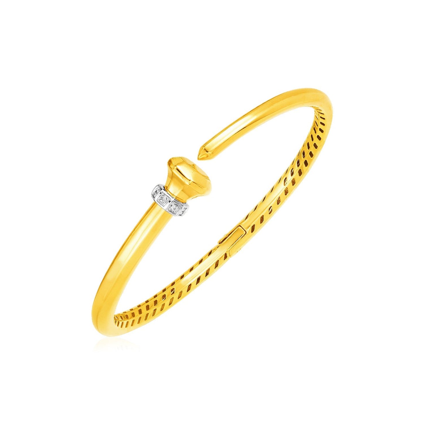 14k Yellow Gold Hinged Bangle Bracelet with Diamonds-0