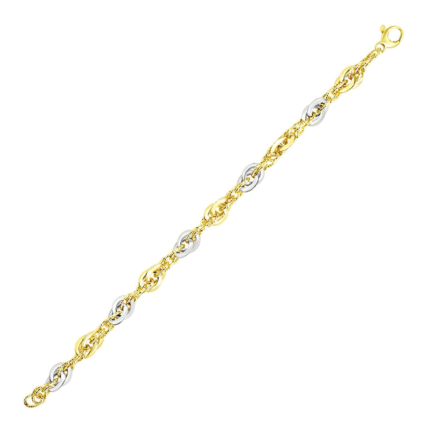 14k Two-Tone Gold Interlaced Smooth and Textured Link Bracelet-0
